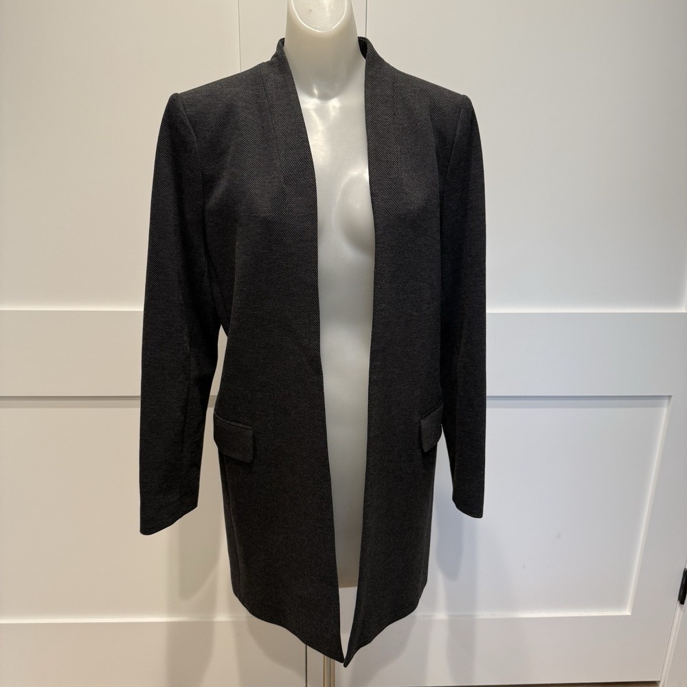 Calvin Klein Women's 10 Open Front Longline Blazer Jacket Charcoal Black